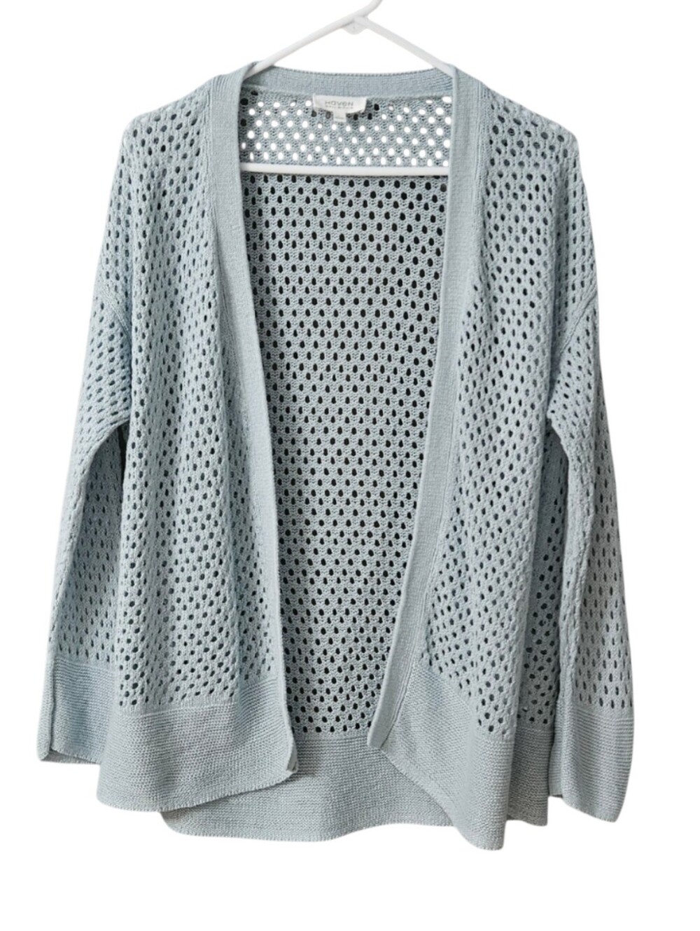Haven Well Within Linen Blend Open Weave Cardigan Women's Large Light Blue